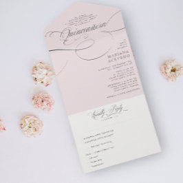 Klassiek script Traditiona Wording Pink Quinceañer All In One Uitnodiging