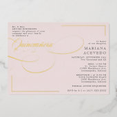 Klassiek script Traditiona Wording Pink Quinceañer Folie Uitnodiging (Voorkant)