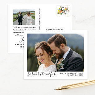 Klassiek script voor altijd dankbaar trouwfoto briefkaart