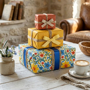 Klassiek Sicilliaans Kleurig Blad Bloemig Kunst Pa Inpakpapier Vel