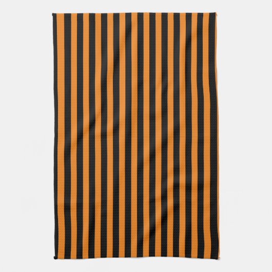 Klassiek Sinaasappel en zwart Vertical Stripes Theedoek (Verticaal)