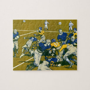 Klassiek sportvoetbalspel, gouden team tegen blauw legpuzzel