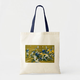 Klassiek sportvoetbalspel, gouden team tegen blauw tote bag