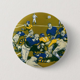 Klassiek sportvoetbalspel, gouden tegen blauwe tea ronde button 5,7 cm