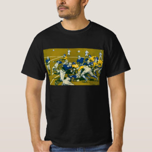 Klassiek sportvoetbalspel, gouden tegen blauwe tea t-shirt