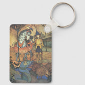 Klassiek sprookje, een dappere ridder en draak sleutelhanger (Achterkant)