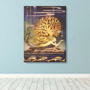Klassiek sprookje, Kleine Zeemeermin in Oceaan Kor Canvas Afdruk