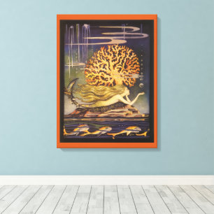 Klassiek sprookje, Kleine Zeemeermin in Oceaan Kor Canvas Afdruk