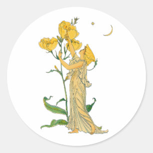 Klassiek sprookje, teunisbloem, Walter Crane Ronde Sticker