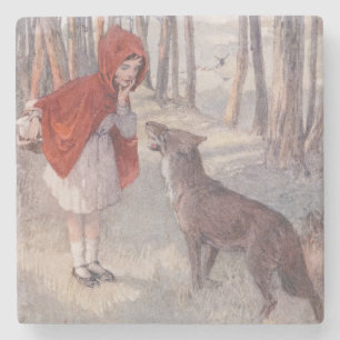 Klassiek sprookjesboek met Roodkapje Stenen Onderzetter