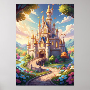 Klassiek sprookjeskasteel koninkrijk verhaalboek f poster
