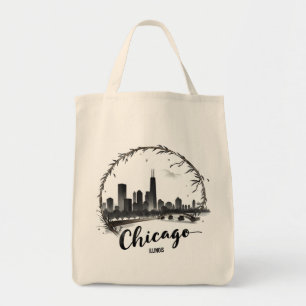 Klassiek stadsaanzicht van Chicago Illinois Retro Tote Bag