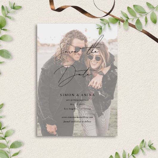 Klassiek Stijlvol Handschrift Script Foto Bruiloft Save The Date