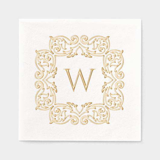 Klassiek stijlvol monogram met elegante bloemrand folie servetten (Voorkant)