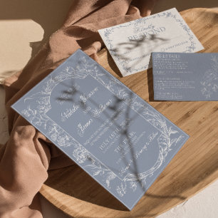 Klassiek Stof Blauw Bloem Boho Botanisch Huwelijk Kaart