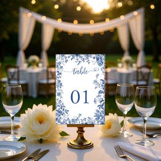 Klassiek Stofblauw Toile Bloemen Bruiloft Kaart