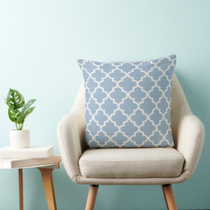 Klassiek Stofblauw Witte Quatrefoil Traliewerk Kussen