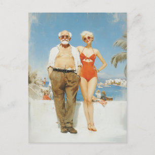 Klassiek strandkoppel zomer contrast briefkaart