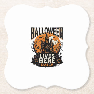 Klassiek T-shirt met Halloween-motief Geesterschip Kartonnen Onderzetters