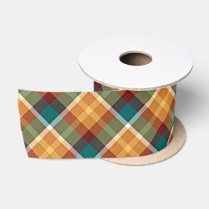 Klassiek Teal Blauw Groen Oranje Tartan Patroon Lint