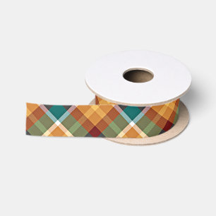 Klassiek Teal Blauw Groen Oranje Tartan Patroon Lint