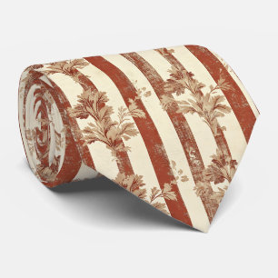 Klassiek Terracotta Rood Toile Bloemmotief Crème Stropdas