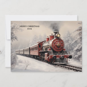 Klassiek treintje winters decoratief kerstkaart