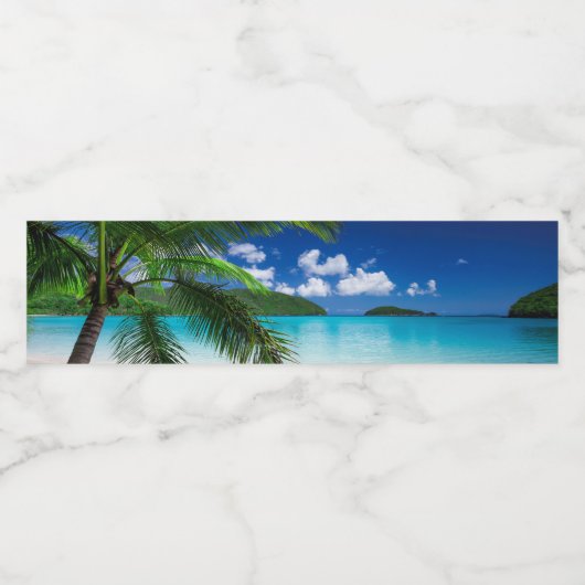 Klassiek tropisch eilandstrand paradijs waterfles etiket (Enkel label)