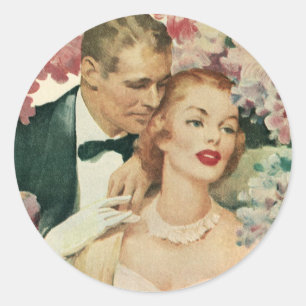 Klassiek trouwportret, Retro bruid en bruidegom Ronde Sticker