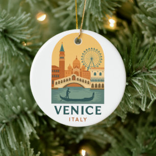 Klassiek Venetië Italië Reizen Gondel en Stad Retr Keramisch Ornament