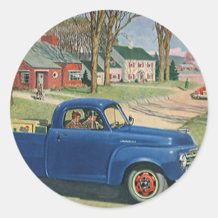 Klassiek Vervoer, Klassieke Blauwe Vrachtwagen Ronde Sticker