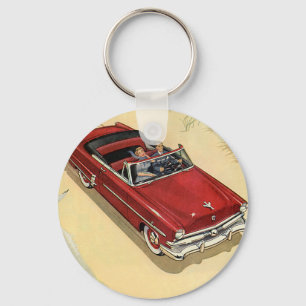 Klassiek Vervoer, Rode Open Auto Strand Sleutelhanger
