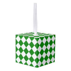 Klassiek Vette Groen en Witte Chevron Patroon Kubus Ornament