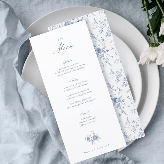 Klassiek Victoriaans Blauw Bloemstuk Bruiloft Tafe Menu