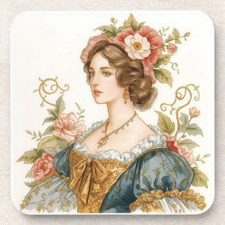 Klassiek, Victoriaans, prinses met mooie Rozen Bier Onderzetter