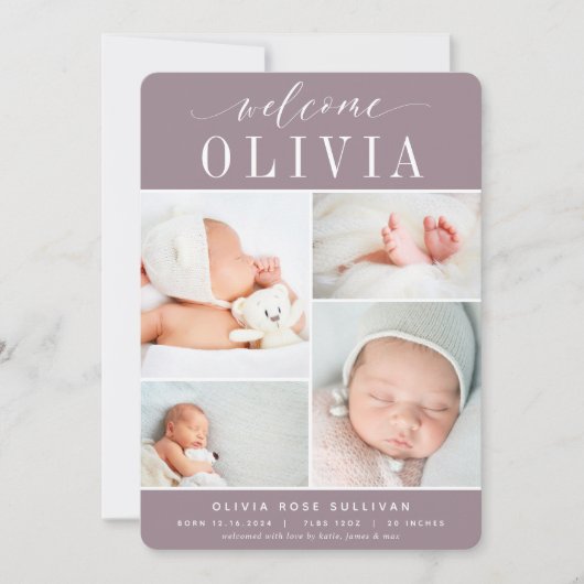 Klassiek vier | Foto Collage Birth Aankondiging (Voorkant)