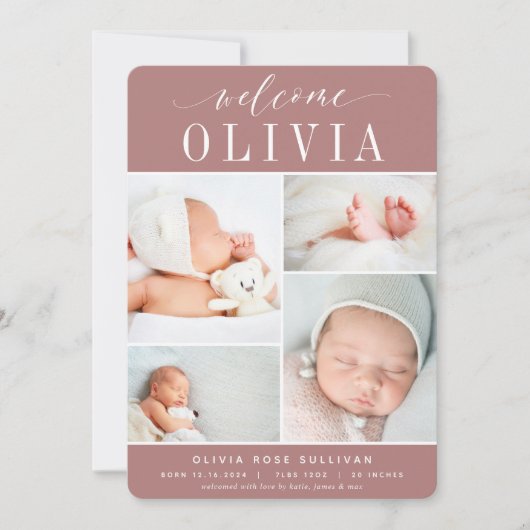 Klassiek vier | Foto Collage Birth Aankondiging (Voorkant)