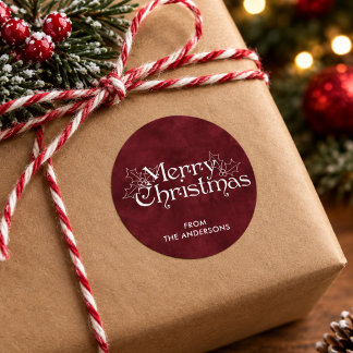 Klassiek Vintage Donkerrood Fluwelen Prettig Kerst Ronde Sticker