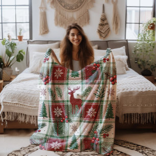 Klassiek Vintage Kerstmis Plaid & Hulst Patroon Fleece Deken