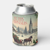 Klassiek/vintage kerstscène blikjeskoeler (Blikje Voorkant)