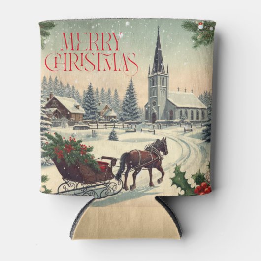 Klassiek/vintage kerstscène blikjeskoeler (Voorkant)