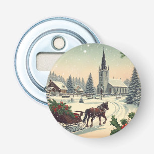 Klassiek/vintage kerstscène button flesopener
