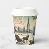 Klassiek/vintage kerstscène papieren bekers (Achterkant)