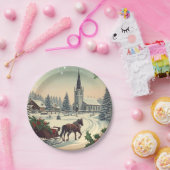 Klassiek/vintage kerstscène papieren bordje (Feest)