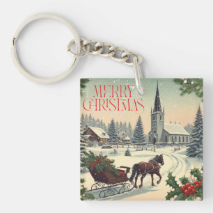 Klassiek/vintage kerstscène sleutelhanger