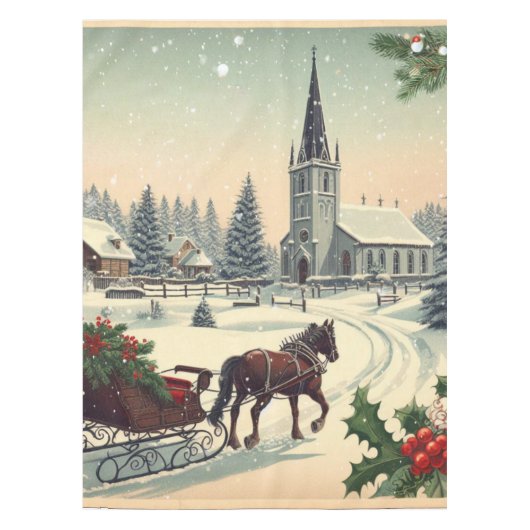 Klassiek/vintage kerstscène tafelkleed (Voorkant)