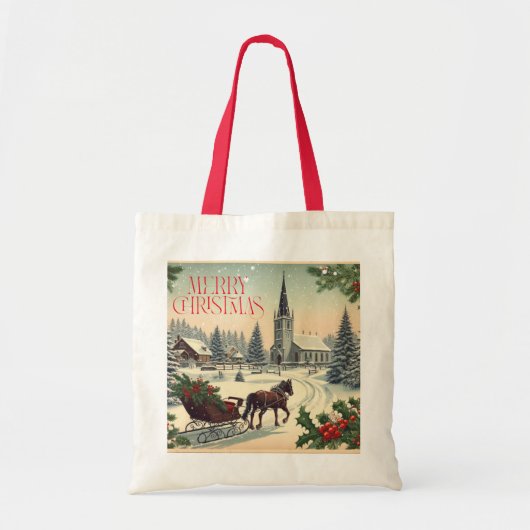 Klassiek/vintage kerstscène tote bag (Voorkant)