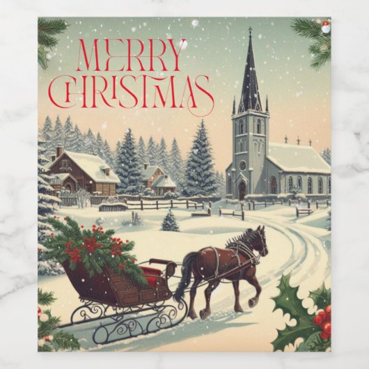 Klassiek/vintage kerstscène wijn etiket (Enkel label)