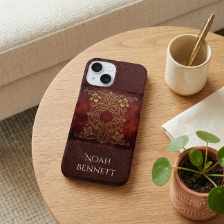 Klassiek vintage lederen bordeauxrood Victoriaans iPhone 16 Hoesje