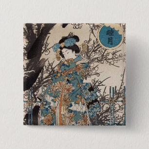 Klassiek vintage ukiyo-e Japans geisha portret Vierkante Button 5,1 Cm